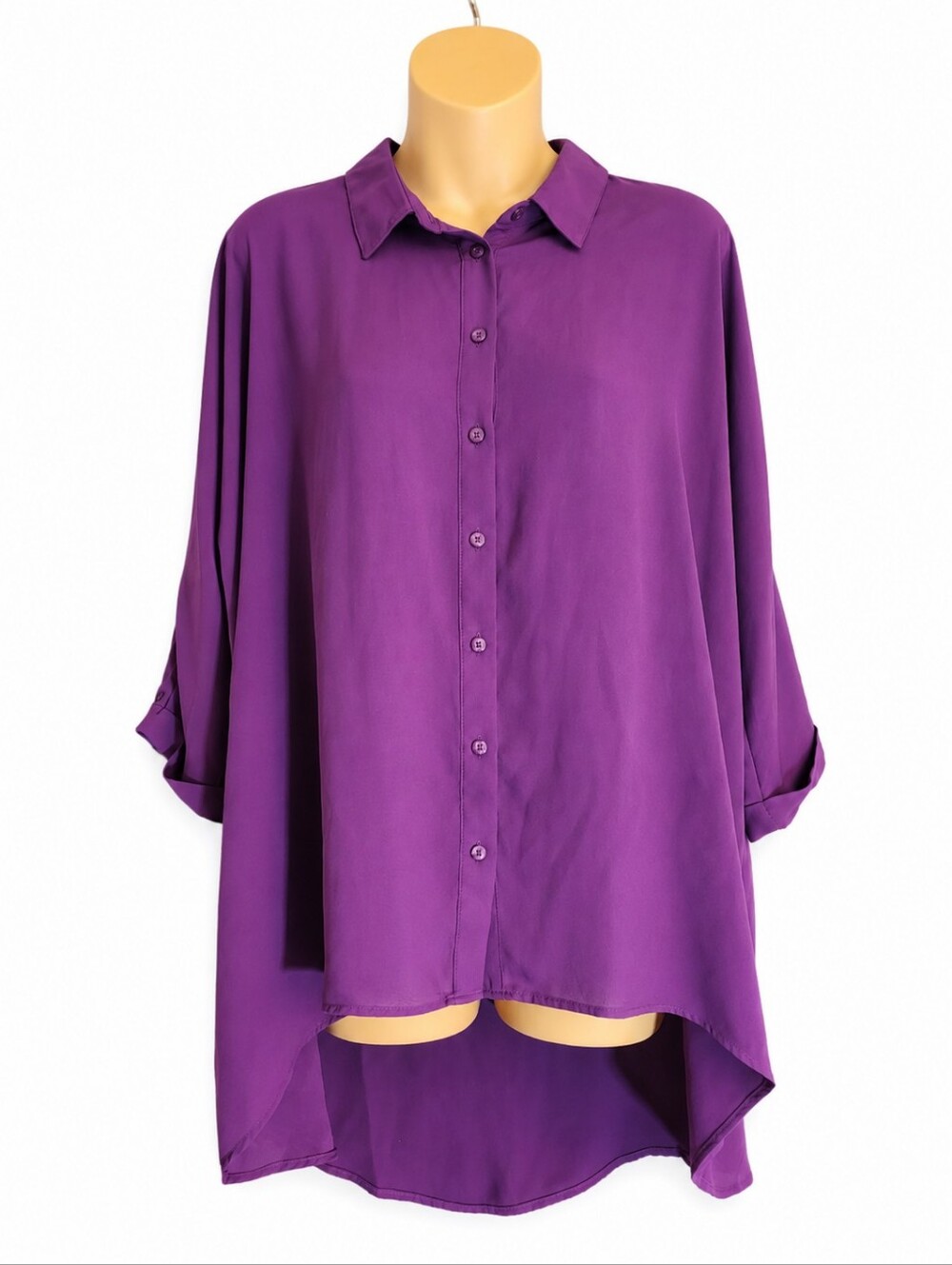 Apt. 9 Purple Cold Shoulder High Low Button Front Blouse Size L